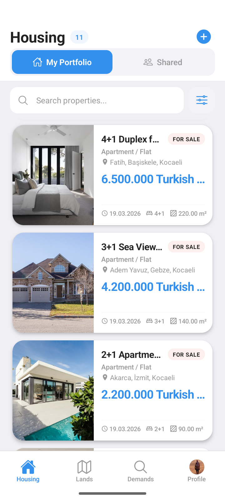 Estacuzdan app residential portfolio screen